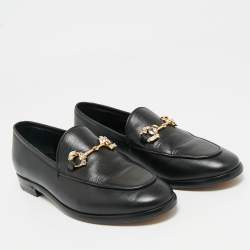 Pre Owned Gucci Black Leather Jordaan Crystal Embellished Loafers Size 35