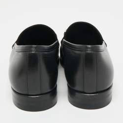 Pre Owned Gucci Black Leather Jordaan Crystal Embellished Loafers Size 35