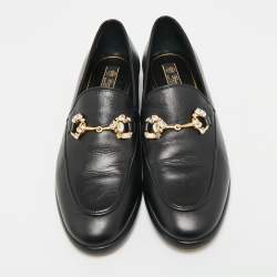 Pre Owned Gucci Black Leather Jordaan Crystal Embellished Loafers Size 35