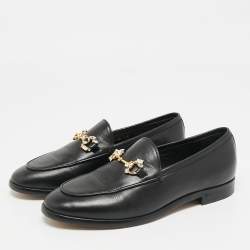 Pre Owned Gucci Black Leather Jordaan Crystal Embellished Loafers Size 35