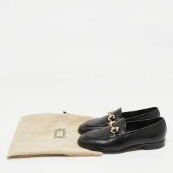 Pre Owned Gucci Black Leather Jordaan Crystal Embellished Loafers Size 35