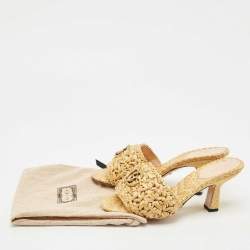 Pre Owned Gucci Beige Woven Raffia GG Marmont Slide Sandals Size 38