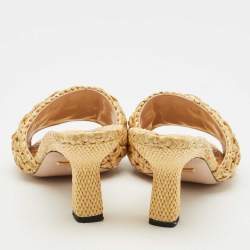Pre Owned Gucci Beige Woven Raffia GG Marmont Slide Sandals Size 38
