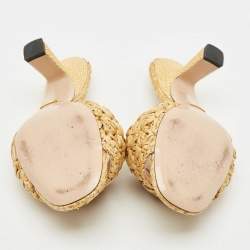 Pre Owned Gucci Beige Woven Raffia GG Marmont Slide Sandals Size 38