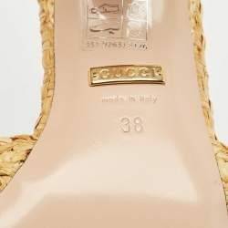 Pre Owned Gucci Beige Woven Raffia GG Marmont Slide Sandals Size 38