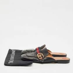 Pre Owned Gucci Black Leather Peyton GG Web Mules Size 38