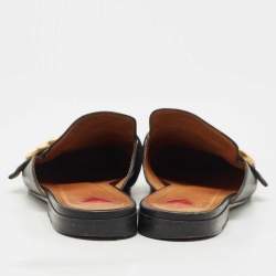 Pre Owned Gucci Black Leather Peyton GG Web Mules Size 38