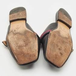 Pre Owned Gucci Black Leather Peyton GG Web Mules Size 38