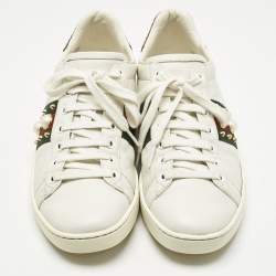 Pre Owned Gucci White Leather Pearl Studded Ace Sneakers Size 37.5