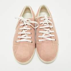 Pre Owned Gucci Pink Suede Script Logo Lace Up Sneakers Size 39