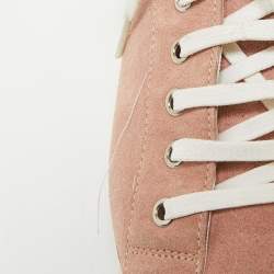 Pre Owned Gucci Pink Suede Script Logo Lace Up Sneakers Size 39