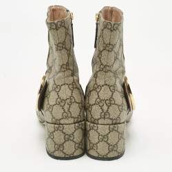 Pre Owned Gucci Beige/Brown GG Supreme Canvas and Leather Blondie Ankle Boots Size 38