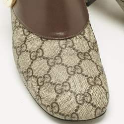 Pre Owned Gucci Beige/Brown GG Supreme Canvas and Leather Blondie Ankle Boots Size 38