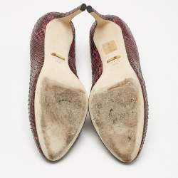 Pre Owned Gucci Two Tone Python Leather Round Toe Pumps Size 38.5