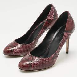 Pre Owned Gucci Two Tone Python Leather Round Toe Pumps Size 38.5