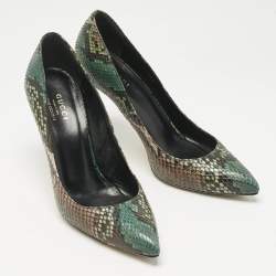 Pre Owned Gucci Multicolor Python Leather Pointed Toe Pumps Size 38.5