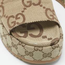 Pre Owned Gucci Beige GG Supreme Canvas Angelina Platform Sandals Size 38