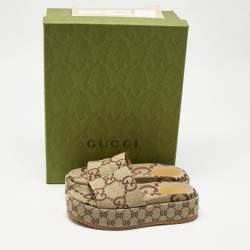 Pre Owned Gucci Beige GG Supreme Canvas Angelina Platform Sandals Size 38