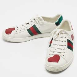 Pre Owned Gucci White Leather Heart Detail Ace Sneaker Size 38
