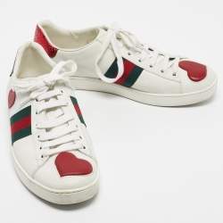 Pre Owned Gucci White Leather Heart Detail Ace Sneaker Size 38
