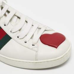 Pre Owned Gucci White Leather Heart Detail Ace Sneaker Size 38
