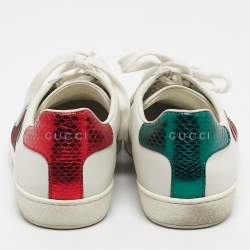 Pre Owned Gucci White Leather Heart Detail Ace Sneaker Size 38