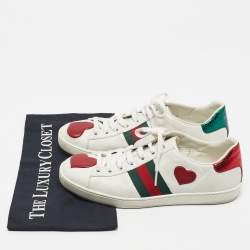 Pre Owned Gucci White Leather Heart Detail Ace Sneaker Size 38