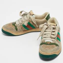 Pre Owned Gucci Multicolor Nubuck Leather and GG Canvas Screener Sneakers Size 38.5