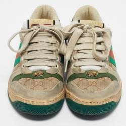 Pre Owned Gucci Multicolor Nubuck Leather and GG Canvas Screener Sneakers Size 38.5