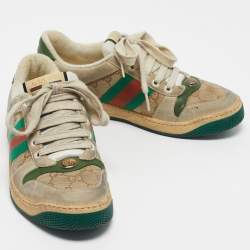 Pre Owned Gucci Multicolor Nubuck Leather and GG Canvas Screener Sneakers Size 38.5