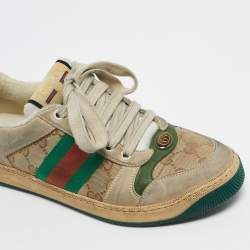 Pre Owned Gucci Multicolor Nubuck Leather and GG Canvas Screener Sneakers Size 38.5