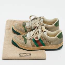 Pre Owned Gucci Multicolor Nubuck Leather and GG Canvas Screener Sneakers Size 38.5