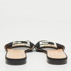 مملوكة مسبقًا Gucci Black Canvas Crystal G Flat Sandals Size 39