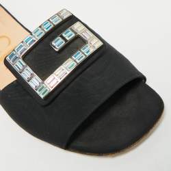 مملوكة مسبقًا Gucci Black Canvas Crystal G Flat Sandals Size 39