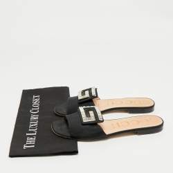 مملوكة مسبقًا Gucci Black Canvas Crystal G Flat Sandals Size 39