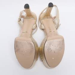 Pre Owned Gucci Gold Crinkled Patent Leather Platform Ankle Strap Sandals Size 41