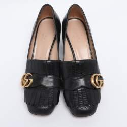 Pre Owned Gucci Black Leather GG Marmont Block Heel Pumps Size 36