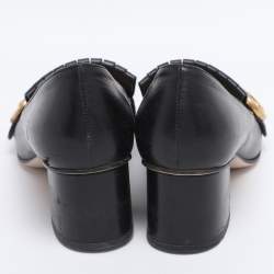 Pre Owned Gucci Black Leather GG Marmont Block Heel Pumps Size 36
