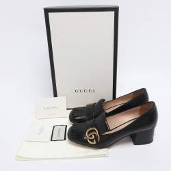 Pre Owned Gucci Black Leather GG Marmont Block Heel Pumps Size 36