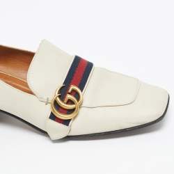 Pre Owned Gucci Ivory Leather Peyton Pearl Embellished Loafers Size 40