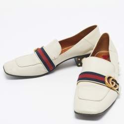 Pre Owned Gucci Ivory Leather Peyton Pearl Embellished Loafers Size 40