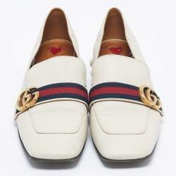 Pre Owned Gucci Ivory Leather Peyton Pearl Embellished Loafers Size 40