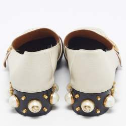 Pre Owned Gucci Ivory Leather Peyton Pearl Embellished Loafers Size 40