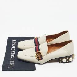 Pre Owned Gucci Ivory Leather Peyton Pearl Embellished Loafers Size 40