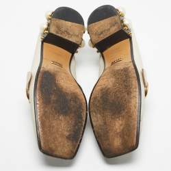 Pre Owned Gucci Ivory Leather Peyton Pearl Embellished Loafers Size 40