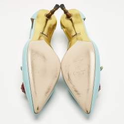 مملوكة مسبقًا حذاء كعب عالي غوتشي جلد أزرق مزين بامبو كرز مقاس 40