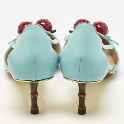 مملوكة مسبقًا حذاء كعب عالي غوتشي جلد أزرق مزين بامبو كرز مقاس 40