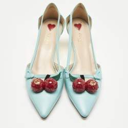 مملوكة مسبقًا حذاء كعب عالي غوتشي جلد أزرق مزين بامبو كرز مقاس 40