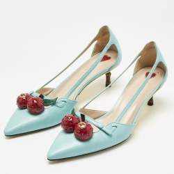 مملوكة مسبقًا حذاء كعب عالي غوتشي جلد أزرق مزين بامبو كرز مقاس 40