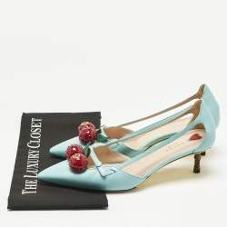 مملوكة مسبقًا حذاء كعب عالي غوتشي جلد أزرق مزين بامبو كرز مقاس 40